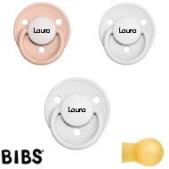 Bibs de Lux sutter med navn (2 White + 1 Blush-HK) Runde Latex str.1, 3 pack